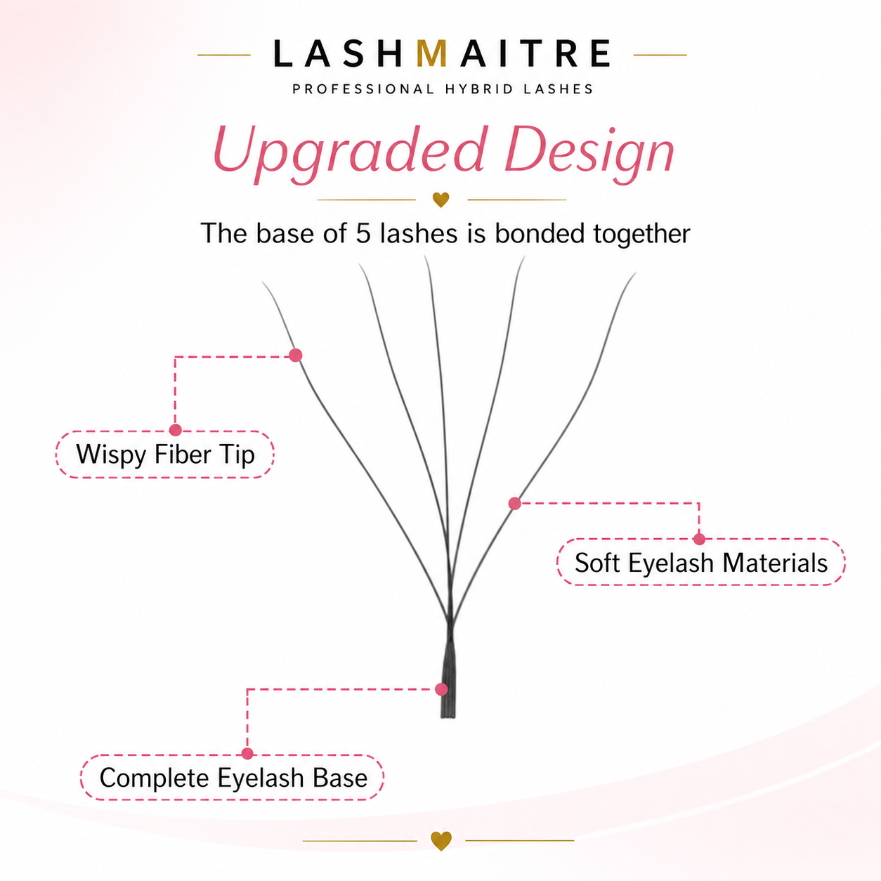 LASHMAITRE W Shape 5D Premade Volume Fan Lashes upgraded design bonded 5-lash base detail