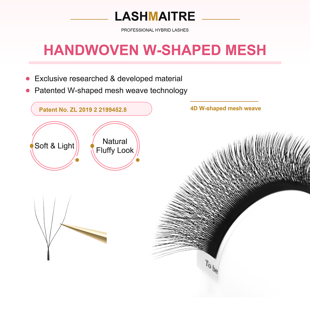 LASHMAITRE W Shape 4D Premade Volume Fan Lashes handwoven W-shaped mesh detail