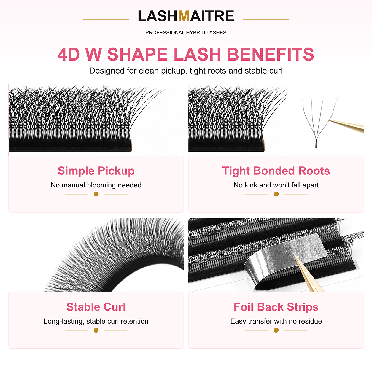 LASHMAITRE W Shape 4D Premade Volume Fan Lashes 4D W shape lash benefits detail